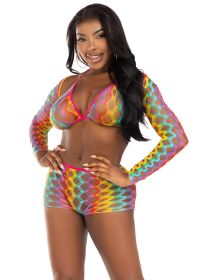 3 Pc Net Bra Top With Shrug and Boy Shorts  One Size