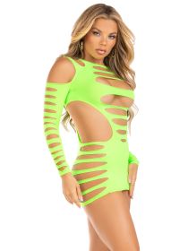 Opaque Shredded Cut Out Mini Dress  One Size (Option: Neon Green)