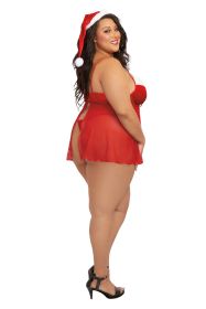 Santa Babydoll, Thong and Hat (Option: 1x, Color/Size: Lipstick Red)