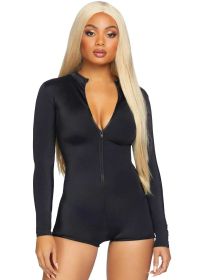 Zipper Front Long Sleeved Matte Romper (Option: Medium, Color/Size: Black)