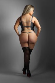 Gartered Bustier and G String Panty (Option: Queen Size, Color/Size: Gray)